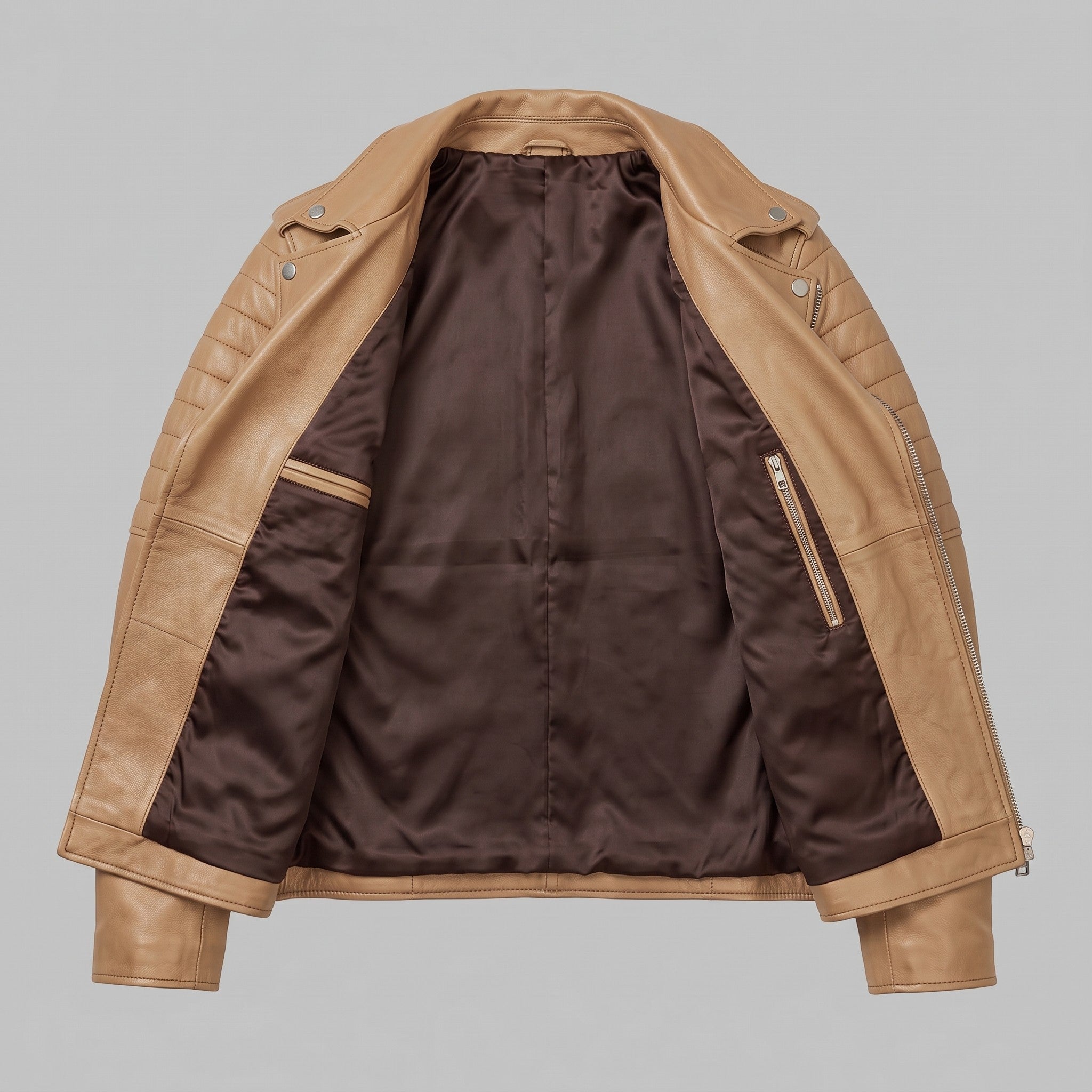 Men's Tan Leather Biker Jacket — Bickley
