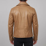 Men's Tan Leather Biker Jacket — Bickley