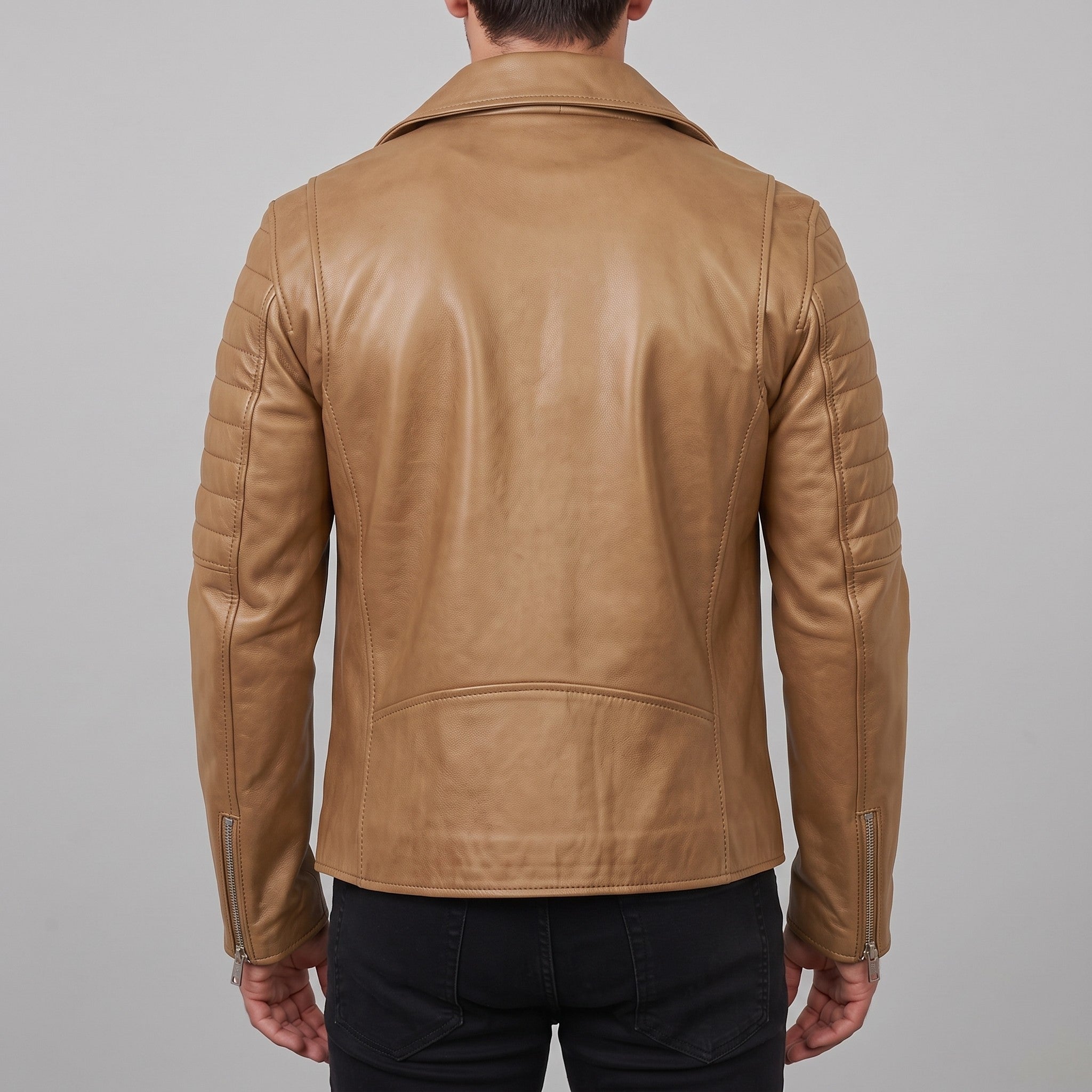 Men's Tan Leather Biker Jacket — Bickley