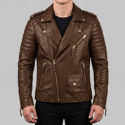 Men's Brown Quilted Leather Biker Jacket — Turberville