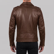 Men's Brown Quilted Leather Biker Jacket — Turberville