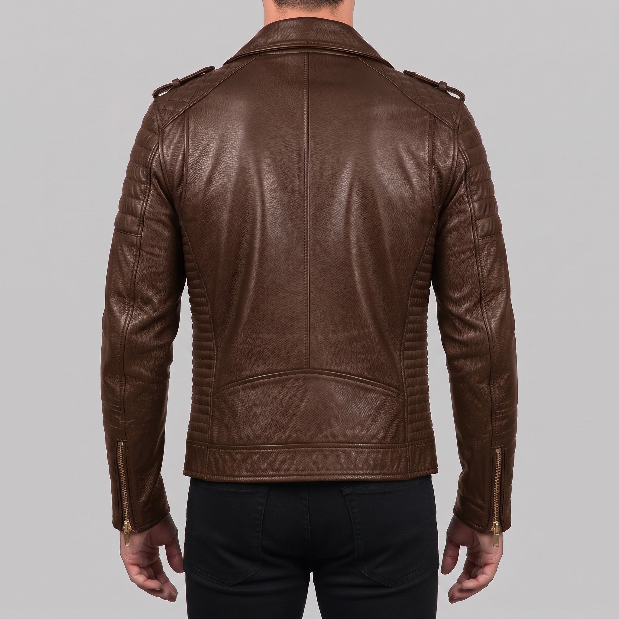 Men's Brown Quilted Leather Biker Jacket — Turberville