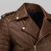 Men's Brown Quilted Leather Biker Jacket — Turberville
