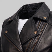 Women's Black Asymmetric Zip Leather Biker Jacket — Braidwood