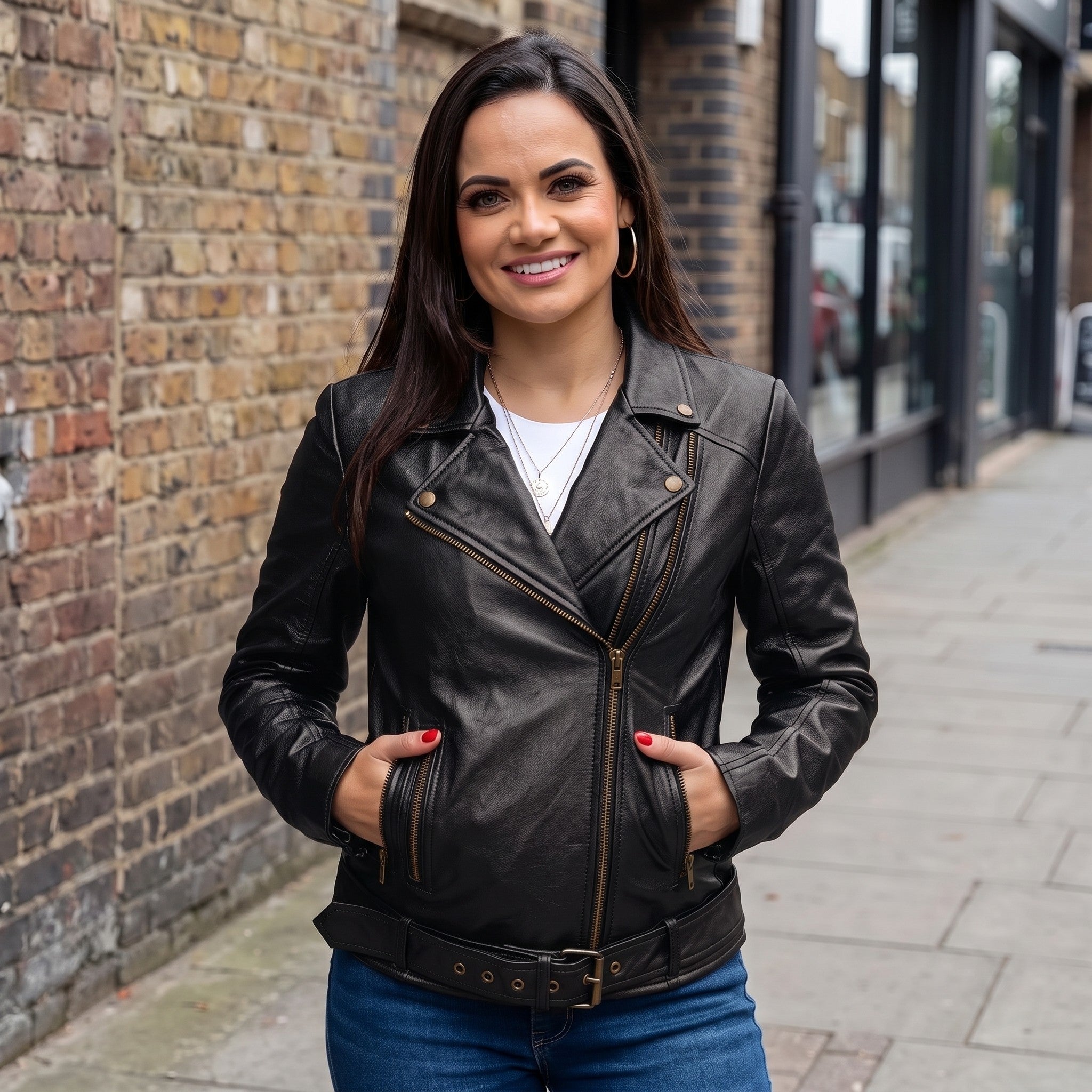 Women's Black Asymmetric Zip Leather Biker Jacket — Braidwood
