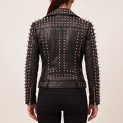Women's Black Studded Leather Biker Jacket — Acreley