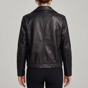 Women's Black Leather Shirt Collar Jacket — Osborn