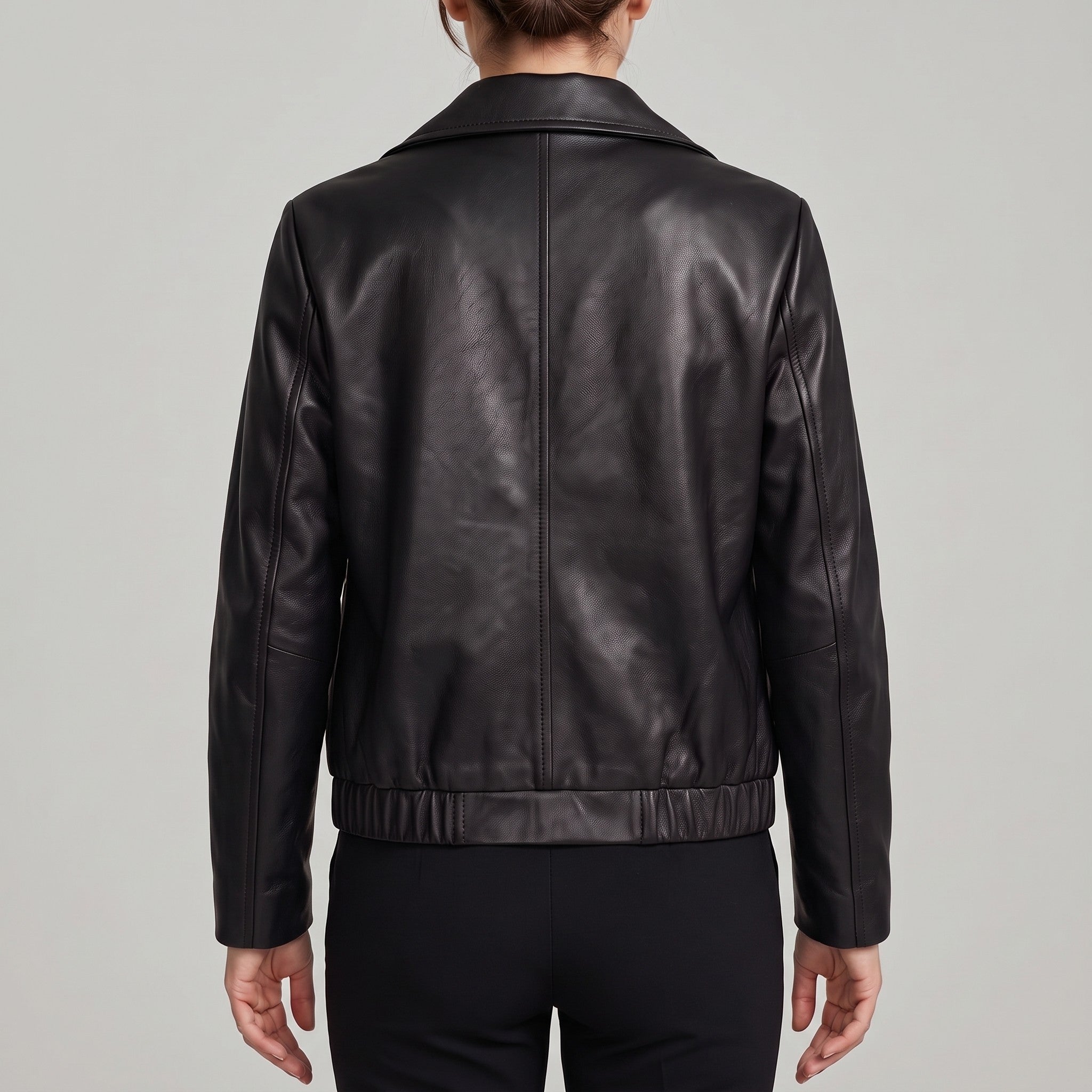 Women's Black Leather Shirt Collar Jacket — Osborn
