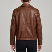 Women's Brown Leather Shirt Collar Jacket — Osborn