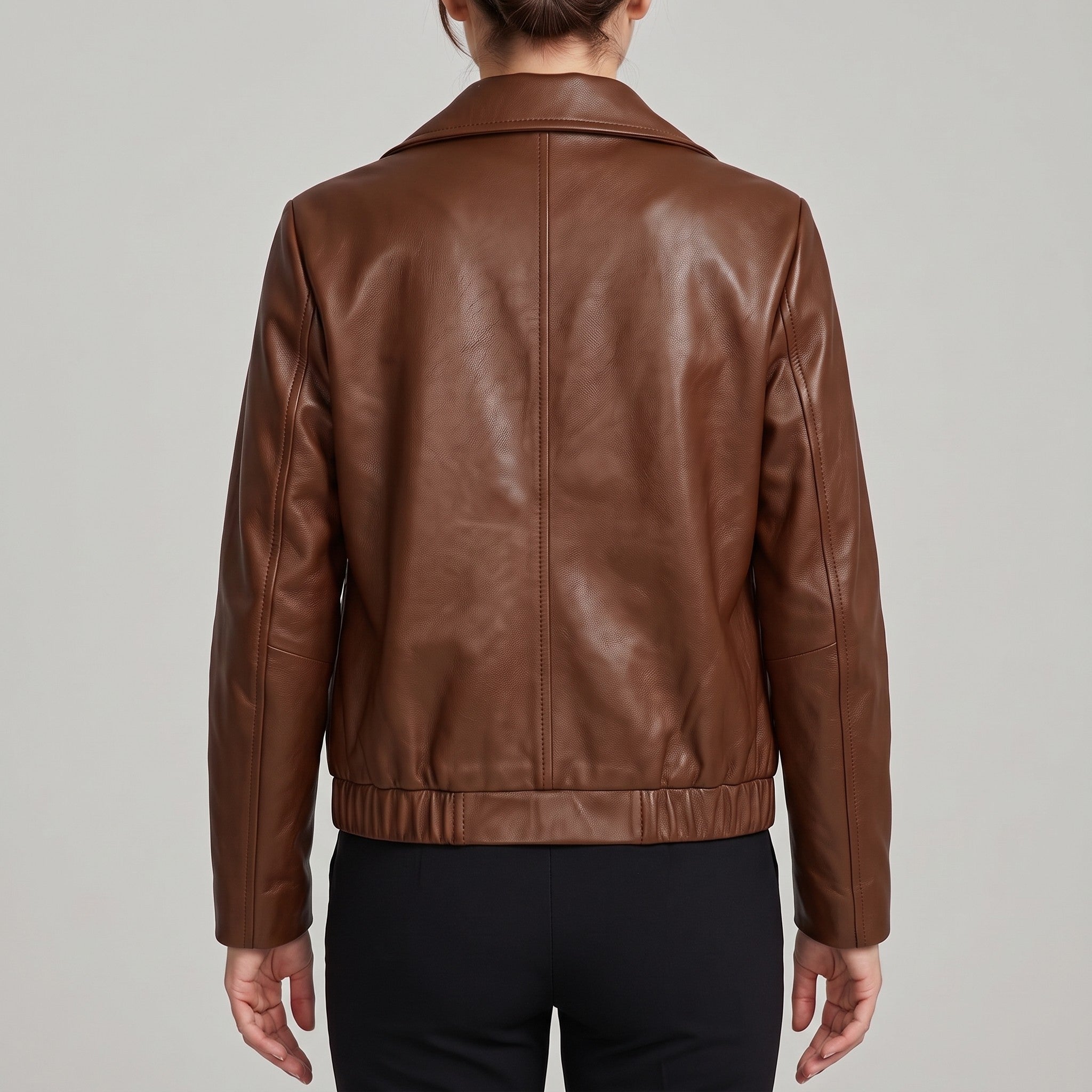 Women's Brown Leather Shirt Collar Jacket — Osborn