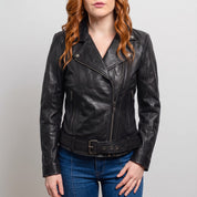 Women's Black Leather Biker Jacket — Frodsham