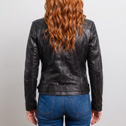 Women's Black Leather Biker Jacket — Frodsham