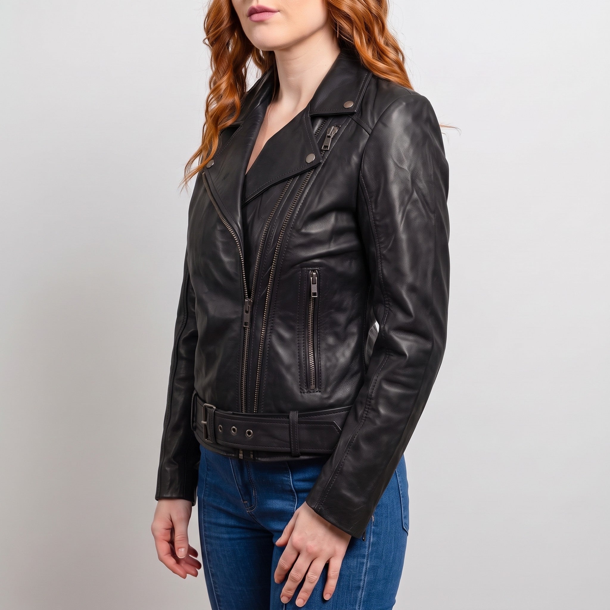 Women's Black Leather Biker Jacket — Frodsham