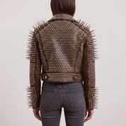 Women's Brown Cropped Leather Perfecto Biker Jacket — Ayrton