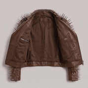 Women's Brown Cropped Leather Perfecto Biker Jacket — Ayrton