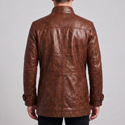 Men's Brown Leather Car Coat — Acrebank