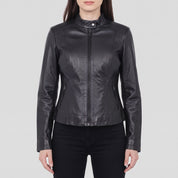 Women's Black Leather Cafe Racer Jacket — Ingleby