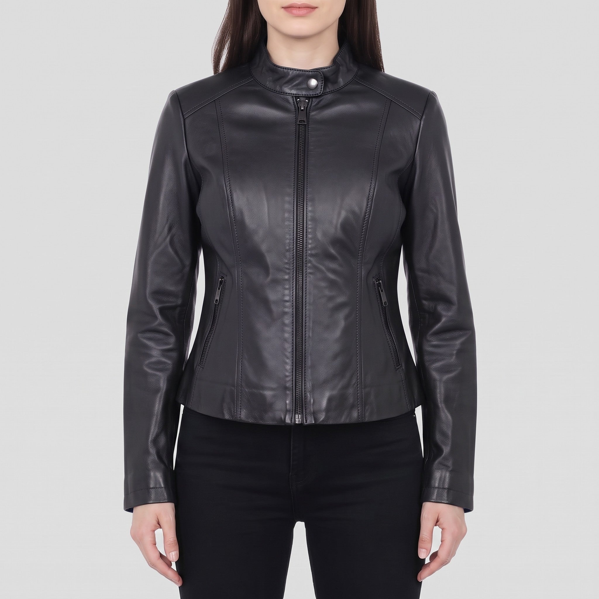 Women's Black Leather Cafe Racer Jacket — Ingleby