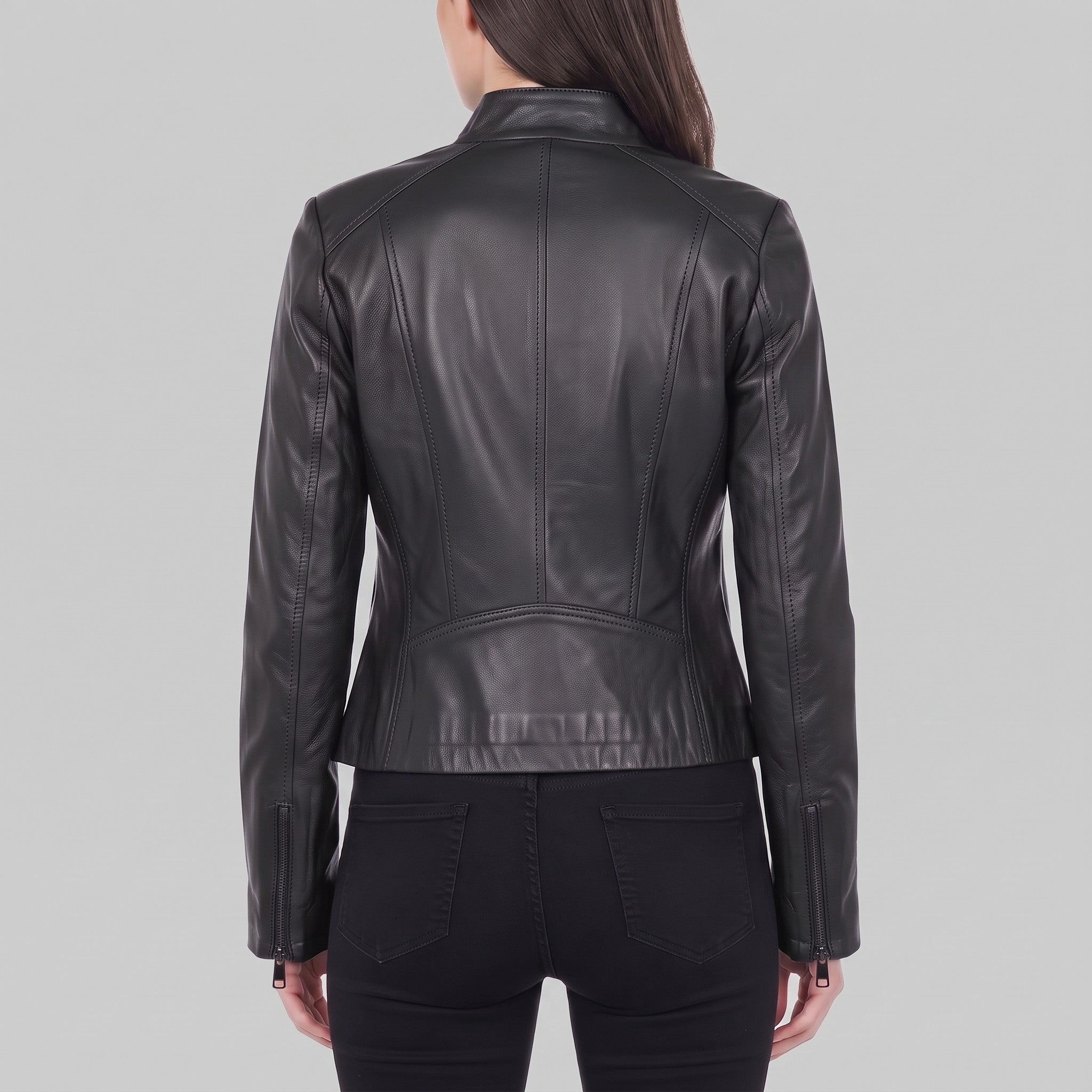 Women's Black Leather Cafe Racer Jacket — Ingleby