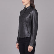 Women's Black Leather Cafe Racer Jacket — Ingleby