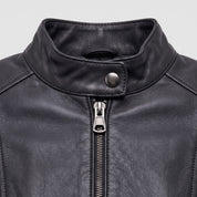 Women's Black Leather Cafe Racer Jacket — Ingleby