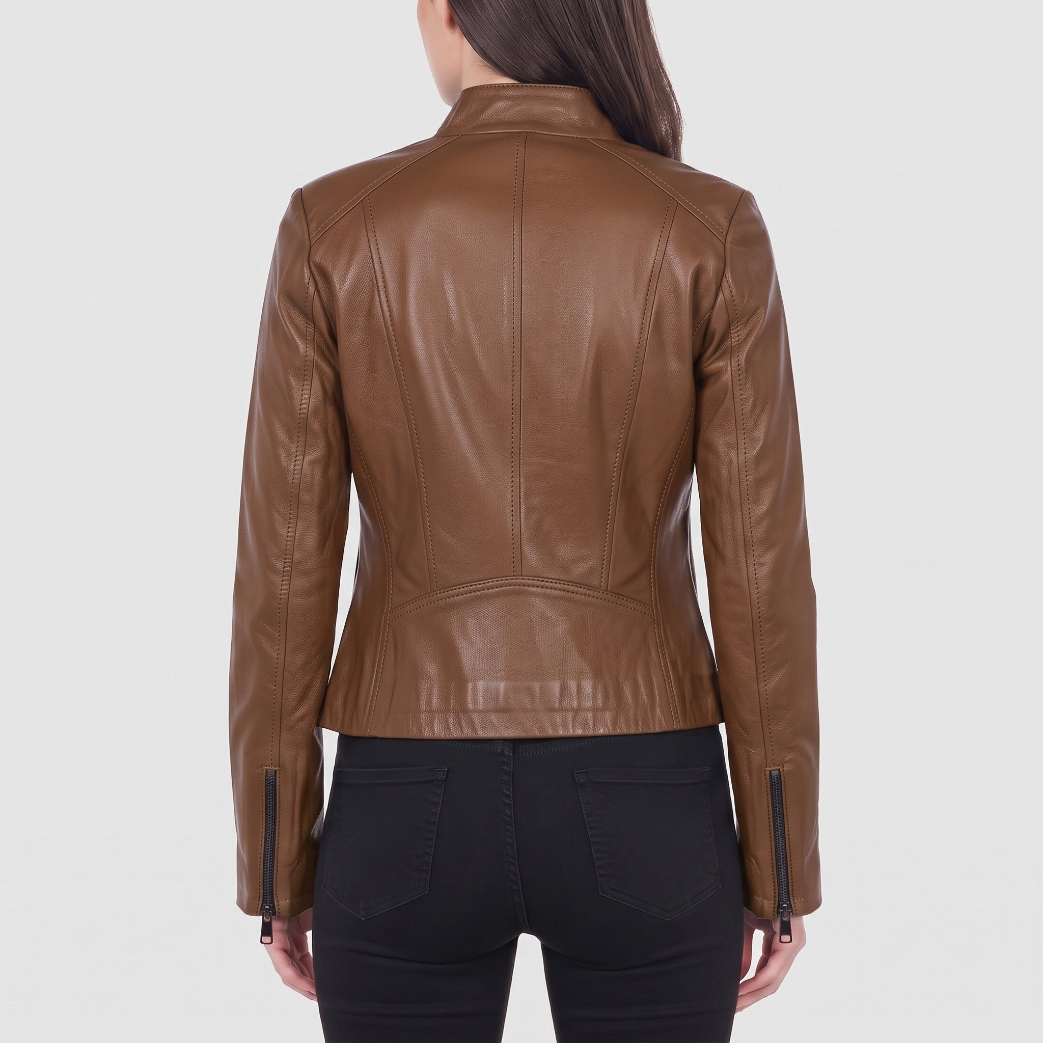 Women's Brown Leather Cafe Racer Jacket — Ingleby