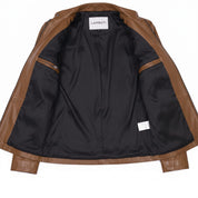 Women's Brown Leather Cafe Racer Jacket — Ingleby