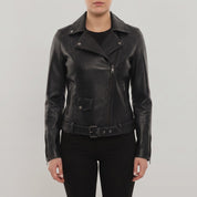 Women's Black Leather Perfecto Biker Jacket — Cunliffe