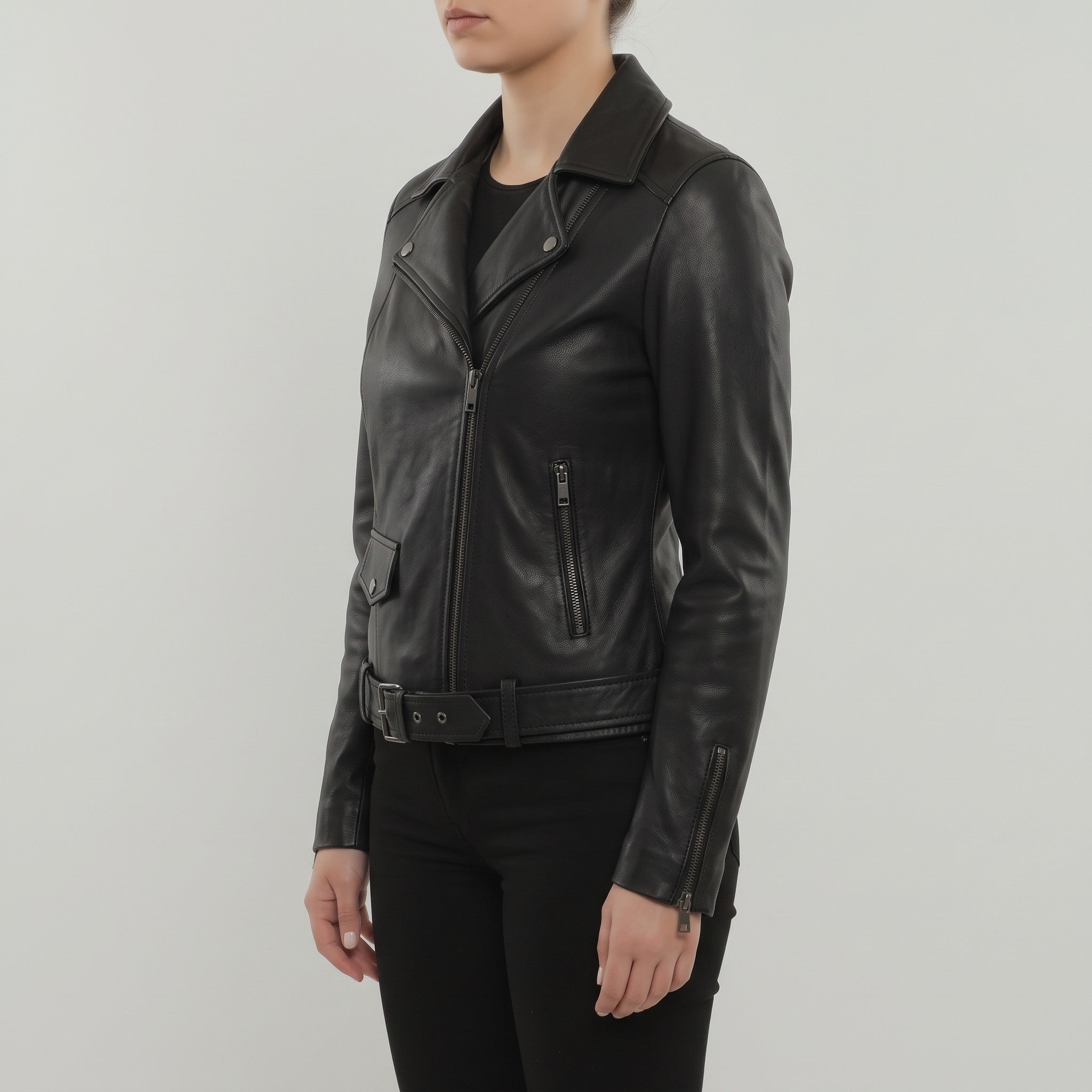 Women's Black Leather Perfecto Biker Jacket — Cunliffe