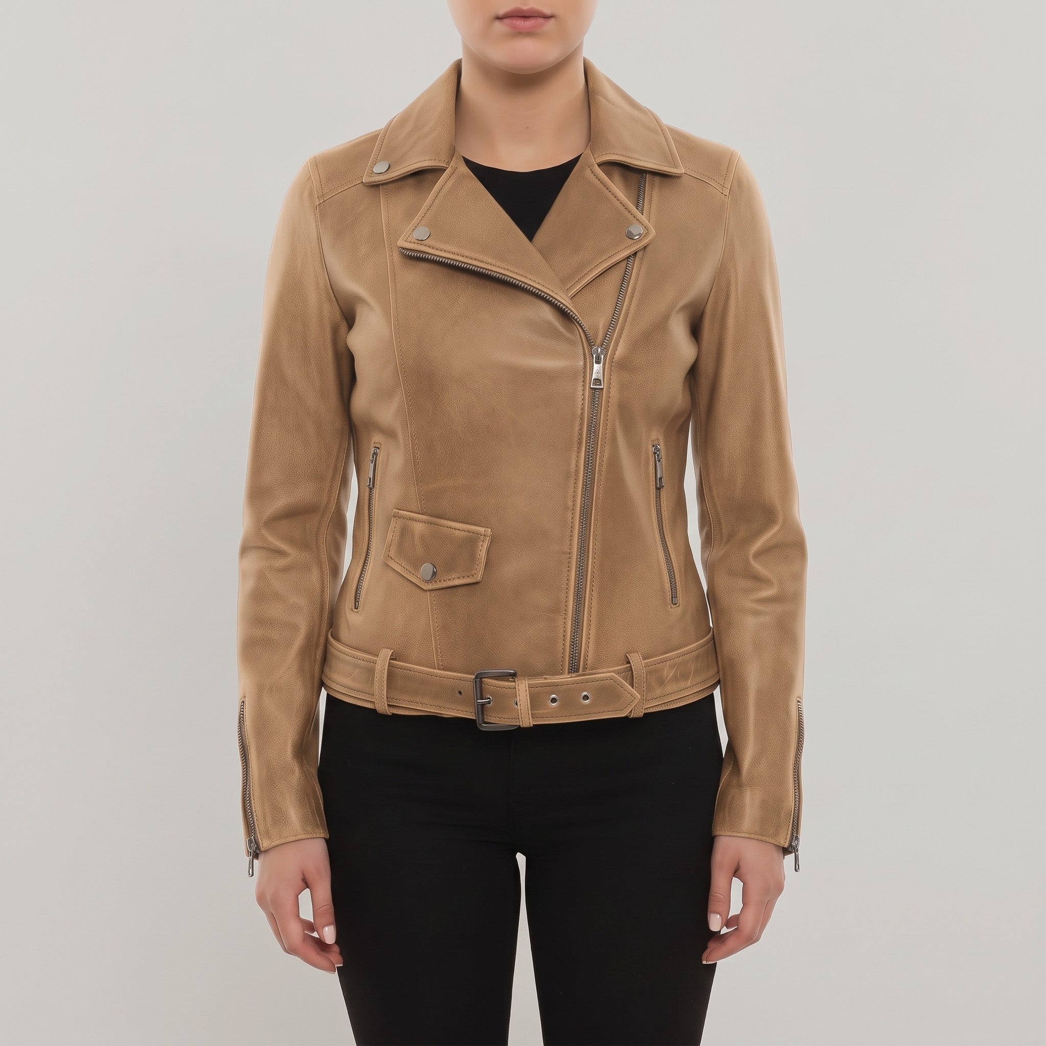 Women's Tan Leather Perfecto Biker Jacket — Cunliffe