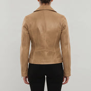 Women's Tan Leather Perfecto Biker Jacket — Cunliffe