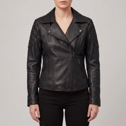 Women's Black Leather Biker Jacket — Bagendon