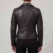 Women's Black Leather Biker Jacket — Bagendon