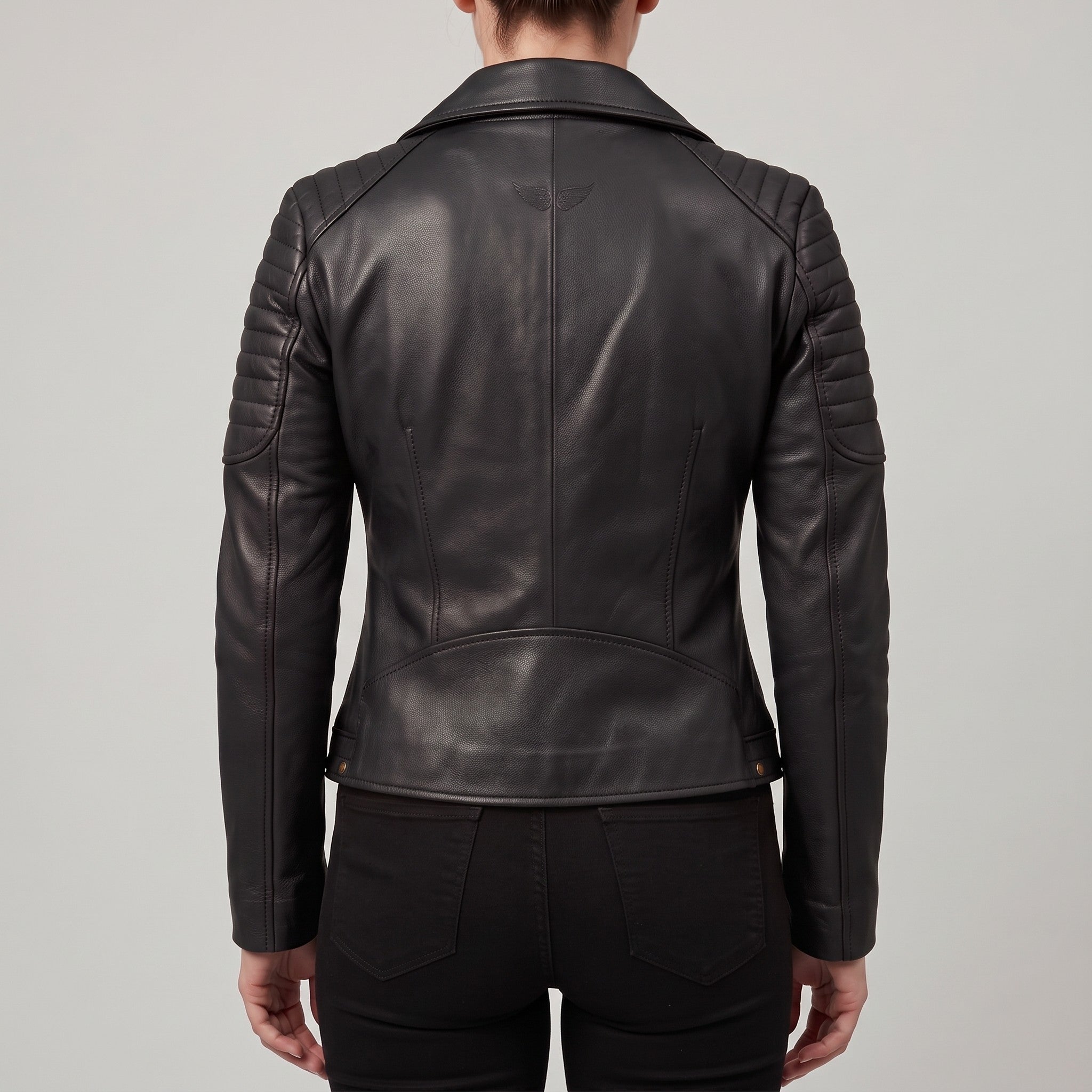 Women's Black Leather Biker Jacket — Bagendon