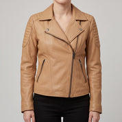 Women's Tan Leather Biker Jacket — Bagendon