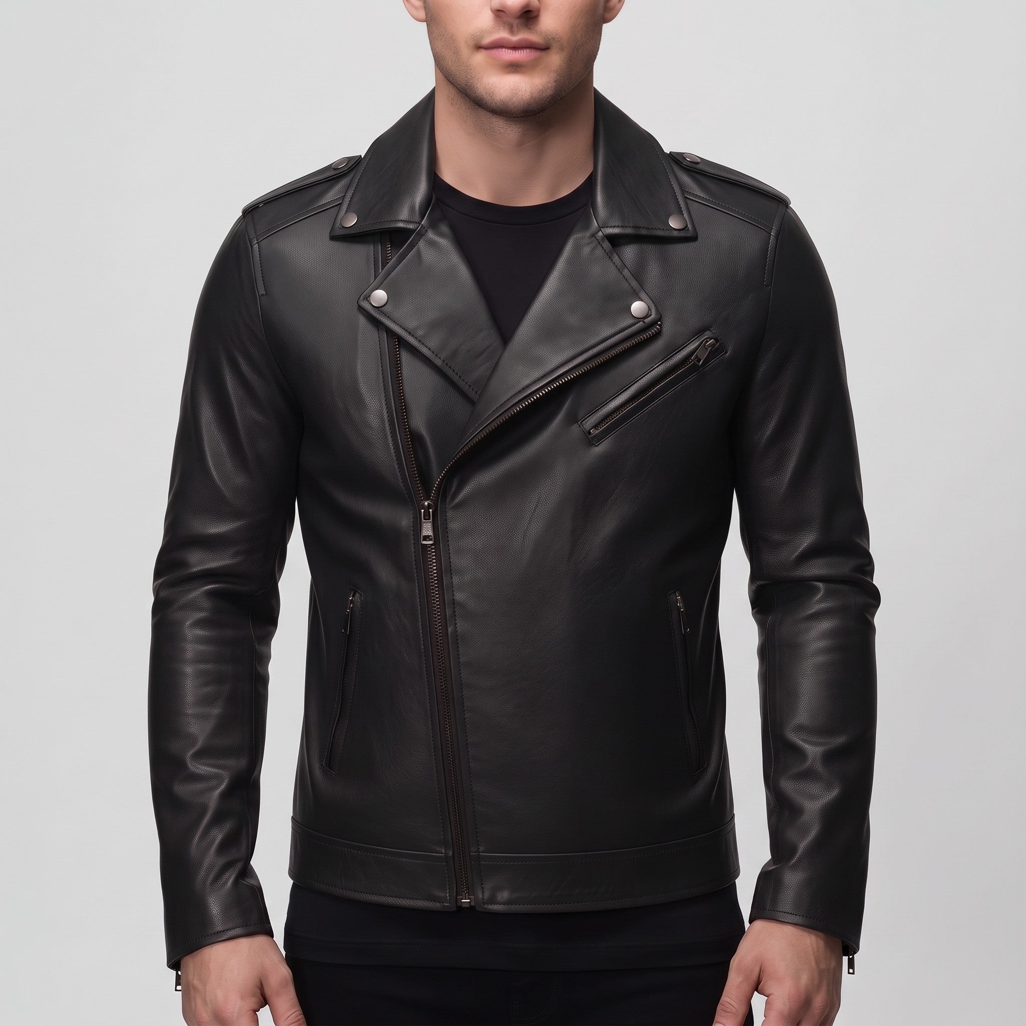 Men's Black Leather Biker Jacket — Eynsford