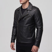 Men's Black Leather Biker Jacket — Eynsford