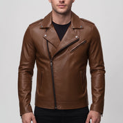 Men's Brown Leather Biker Jacket — Eynsford