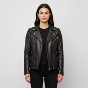 Women's Black Quilted Leather Perfecto Biker Jacket — Welford