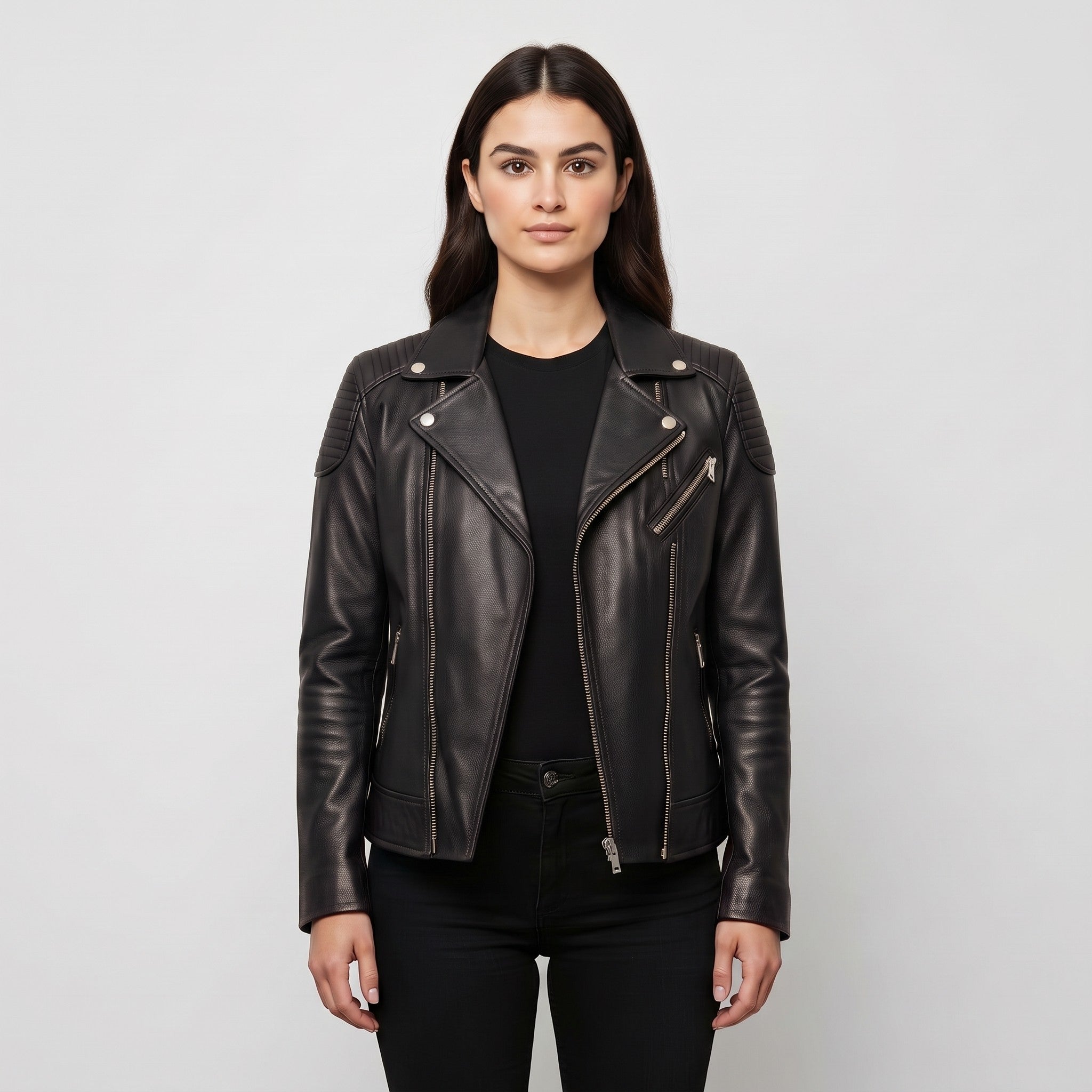 Women's Black Quilted Leather Perfecto Biker Jacket — Welford