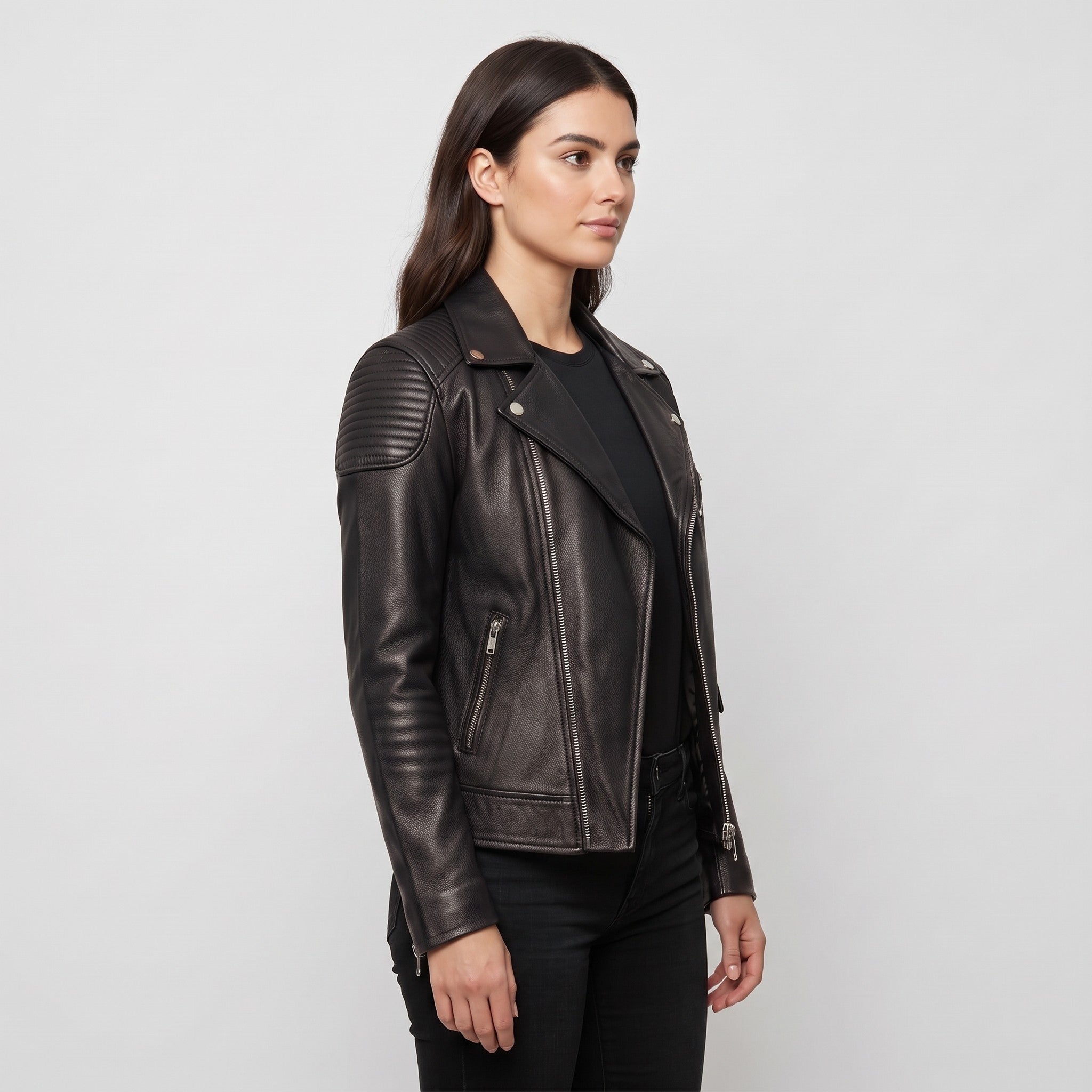 Women's Black Quilted Leather Perfecto Biker Jacket — Welford