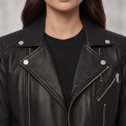 Women's Black Quilted Leather Perfecto Biker Jacket — Welford