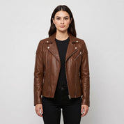 Women's Brown Quilted Leather Perfecto Biker Jacket — Welford
