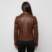 Women's Brown Quilted Leather Perfecto Biker Jacket — Welford