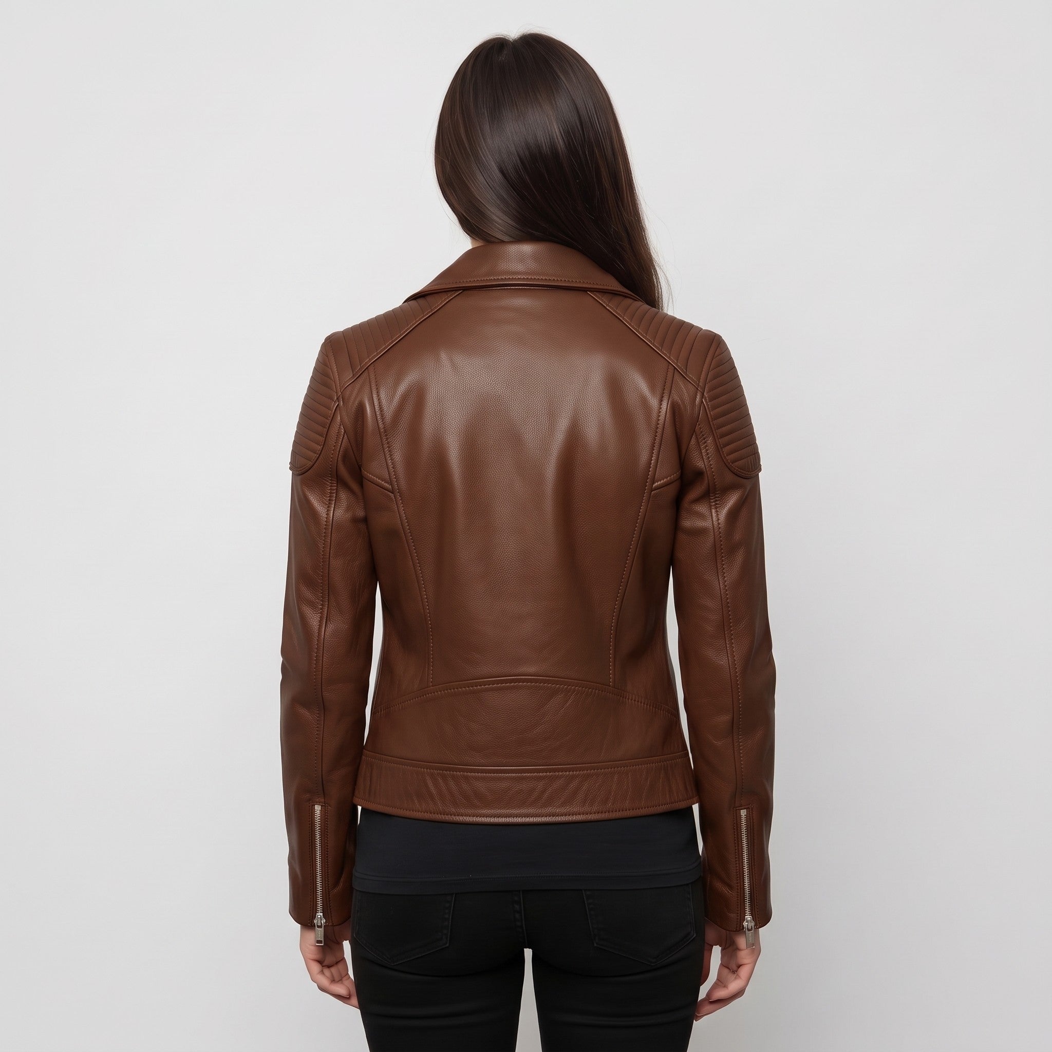 Women's Brown Quilted Leather Perfecto Biker Jacket — Welford