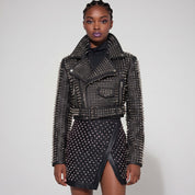 Women's Black Studded Leather Biker Jacket — Tilton