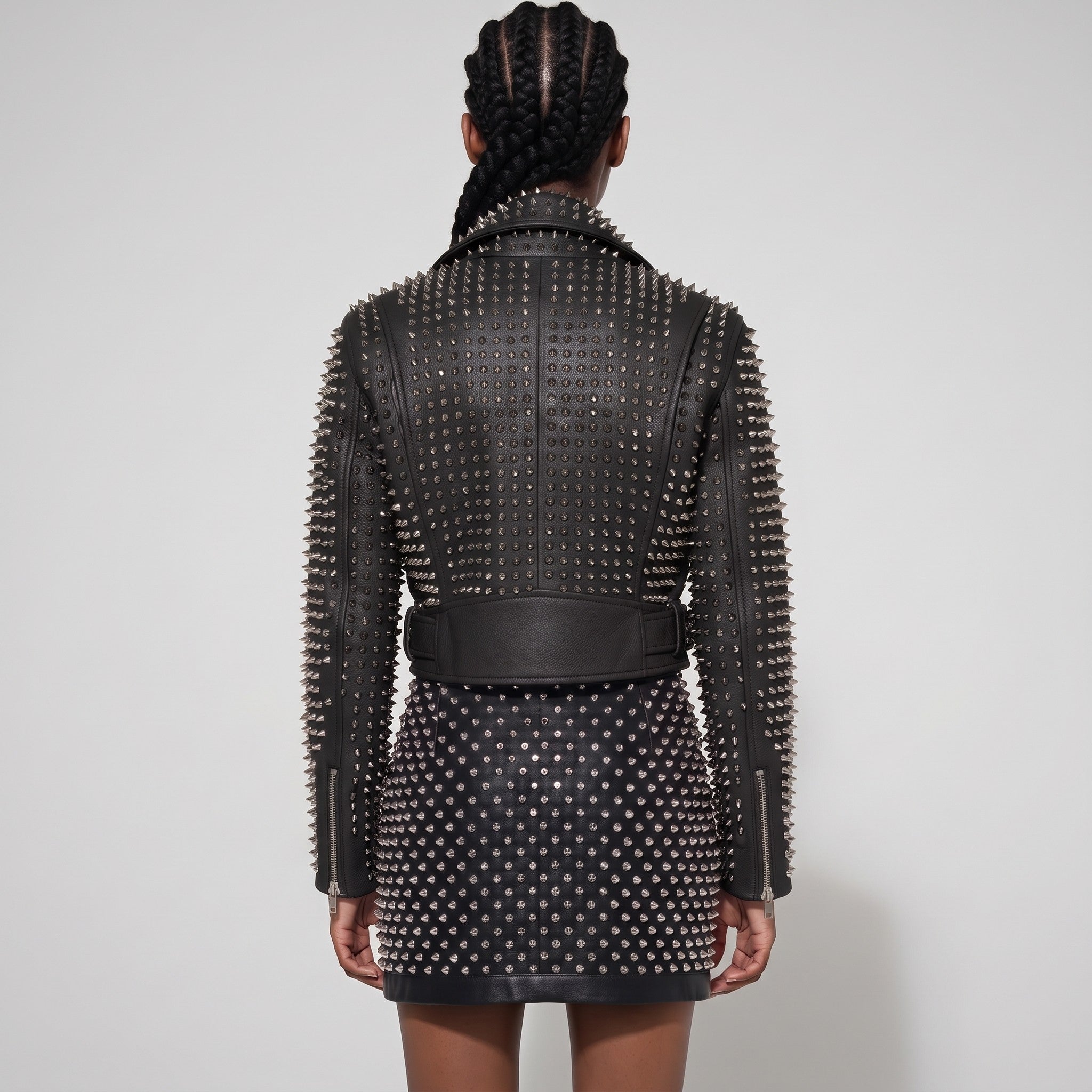 Women's Black Studded Leather Biker Jacket — Tilton