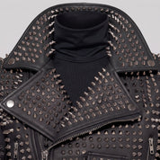 Women's Black Studded Leather Biker Jacket — Tilton
