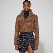 Women's Brown Studded Leather Biker Jacket — Tilton