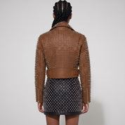 Women's Brown Studded Leather Biker Jacket — Tilton